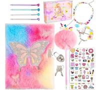 Diario Secreto Niña con Candado y Llaves, Cuaderno Peluche Gradiente de mariposa, Set Completo con Bolígrafo Unicornio, Adhesivos, Collar y Pulsera, Regalo para Niñas de 6 a 12 Años Cumpleaños Navidad