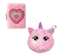 Diario Secreto Niña de Peluche A7 con Monedero Unicornio, Set de Papelería Kawaii para Niñas, Regalos Niña 6 7 8 9 10 Años, Libreta de Bolsillo Suave y Cartera de Corazón, Rosa