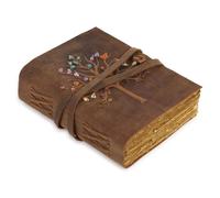 Diario vintage de cuero árbol de la vida, papel de algodón hecho a mano, ideal como cuaderno viaje o cuaderno diario - 21 x 16 cm