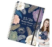 Diarios de escritura, libro de calendario de planificación, julio de 2025 - junio de 2026, diseño floral, tamaño A5, cuaderno grueso para diario y aprendizaje, notas de bocetos