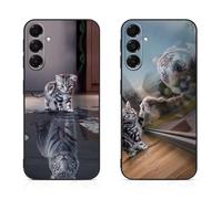 DiaryTown 2 Piezas Funda de Silicona para Samsung Galaxy A16 5G Carcasa Forro de Fundas con Animale Diseño Bonito Cubierta Cover Antigolpes Case para Galaxy A16 4G - Gato y Tigre