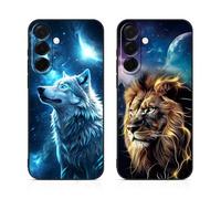 DiaryTown 2 Piezas Funda de Silicona para Samsung Galaxy A57 5G Carcasa Forro de Fundas con Animale Diseño Cubierta Cover Antigolpes Case Funda para Galaxy A57 5G - Los Lobos Azules y León Dorado