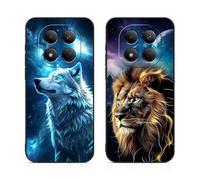 DiaryTown 2 Piezas Funda de Silicona para Xiaomi Redmi Note 15 4G Carcasa Forro de Fundas con Animale Diseño Cubierta Cover Antigolpes Case Funda para Redmi Note 15 4G - Los Lobos Azules y León Dorado