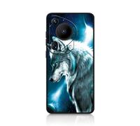DiaryTown Funda para Huawei Pura 70 Ultra Carcasa Protectora Antigolpes Silicona Case con Animale Diseño Bonito Cubierta Ultra Thin Cover Negro Mate Funda para Huawei Pura 70 Ultra - Lobo Espacial