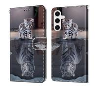 DiaryTown Funda para Samsung Galaxy A05s 4G Cartera Carcasa Libro de PU Cuero con Tapa Flip Folio Case Dibujos Ranura Tarjeta Función Soporte Antigolpes Protectora Cover Galaxy A05S 4G - Gato y Tigre