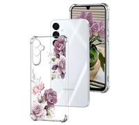 DiaryTown Funda para Samsung Galaxy A06 4G Transparente Carcasa Lindo Diseño Mujer Niñas Case TPU Silicona Bumper Antigolpes Protectora Cover para Galaxy A06 4G Elegante Simple Caso - Peonía Morada