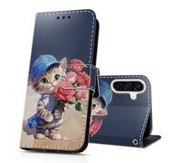 DiaryTown Funda para Samsung Galaxy A56 5G Cartera Carcasa Libro de PU Cuero Tapa Flip Folio Case Dibujos Ranura Tarjeta Función Soporte Antigolpes Protectora Cover Galaxy A56 5G - Rosa Roja y Gato