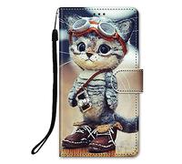 DiaryTown para Funda iPhone 13 / iPhone 14, PU Carcasa Libro con Tapa Flip Case en Cuero Antigolpes Cover con Dibujos Ranura Tarjeta Soporte Cartera Carcasa para iPhone 13 / iPhone 14 - Gafas Gato