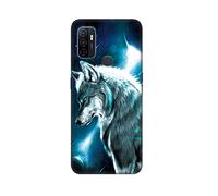 DiaryTown para Funda OPPO A53 2020 / A32 2020 / A53S / A33 2020, Carcasa Suave Silicona Blando Funda Negro Lindo Dibujos, Slim y Ligero Gel TPU Piel Antigolpes Protectora Back Cubierta, Lobo Espacial