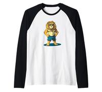 Días soleados de playa con este genial león en pantalones cortos Camiseta Manga Raglan