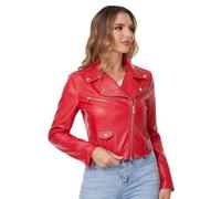 DIASHINY DASHINY Chaqueta corta de cuero de imitación roja para mujer PU Slim Zip Up Moto Biker Coat Motocicleta Crop Short Jacket 013 S