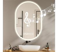 Dibaful 500 x 750 Bluetooth Música Espejo de Baño con Iluminación Regulable 3000K 4500K 6500K | Tiempo Antivaho IP44 Impermeable con Luz Memoria Inteligente para Hotel Hogar Oval