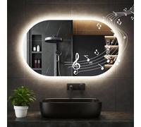 Dibaful Bluetooth Baño Espejo Con Luz Led|50*75cm Elipses de Luz de Baño Espejo de Pared con Interruptor Táctil, Anti-vaho, 3 Colores Regulable, Función de Memoria Inteligent Retroiluminada Iluminada