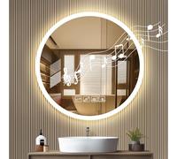 Dibaful Bluetooth Baño Espejo Con Luz Led|60*60cm Ronda de Luz de Baño Espejo de Pared con Interruptor Táctil, Anti-vaho, 3 Colores Regulable, Función de Memoria Inteligente Retroiluminada Iluminada