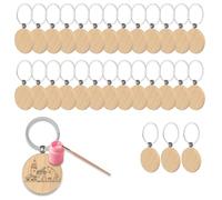 DiBaiHuiHomer 30 Piezas Llavero de madera personalizado en blanco DIY Llavero de madera personalizado Llavero de madera natural Llavero para pintar, decoración, regalos