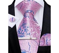 DiBanGu Corbata de cachemira para hombre, corbata formal de seda y pañuelo de bolsillo, gemelos para boda, fiesta de graduación, rosa y azul, Talla única