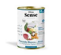 Dibaq Sense Dog Grain Free: alimento húmedo para Perros, 100% Natural sin Cereales, 380g, Pack de 12 x 380 gr (Pescado Blanco y atún)