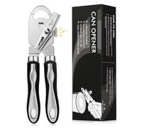 Diboniur Abrelatas manual de acero inoxidable resistente, abrelatas multifuncional 3 en 1 y abrebotellas, abrelatas de mano que funcionan, borde liso, negro