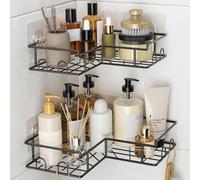 Diboniur Estanteria Baño, 2 Piezas Estanteria Ducha sin Taladro, Estanteria de Baño Rinconera con 8 Ganchos, Esquinero Baño Ducha de Acero Inoxidable (Negro)