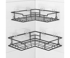 Diboniur Estanteria Ducha sin Taladro con 8 Ganchos, 2 Piezas Estanteria Baño de Acero Inoxidable para Champú Corporal (Negro)