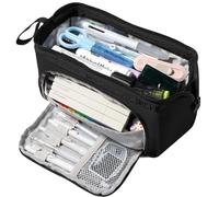 Diboniur Estuche Escolar Grande, Estuches Escolar con 3 Compartimentos, Cartucheras Escolares Papelería Aesthetic Organizador para Niñas Niños Adolescentes Estudiantes Adultos, Negro