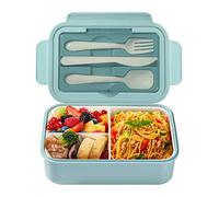 Diboniur Fiambrera, Lunch Box con 3 Compartimentos y Cubiertos Infantil Adulto, 1400ml Hermetica, Comida Trabajo Escuela Picnic Microondas (Azul)