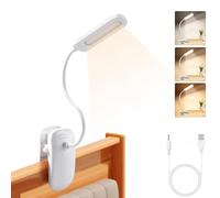 Diboniur Lampara Escritorio Pinza, Luz de Lectura con Flexo Pinza, 3 Colores y Atenuación Continua, Lampara Lectura Cama con Panel Táctil Luz de Libro Recargable para estudio y trabajo