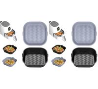 Diboniur Molde Silicona Freidora de Aire 5-8L, 2 Piezas 21cm Bandeja Recipientes para Freidora sin Aceite, Reutilizable Molde Silicona Cuadrado Cesta para Air Fryer, Microondas, Horno, Negro y Gris