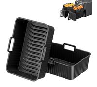 Diboniur Molde Silicona Freidora de Aire - 7.6L 8L 9L 10L Doble Cesta - 2 Piezas Recipiente Air Fryer, Bandeja Accesorios Airfryer, Reutilizable (Negro)