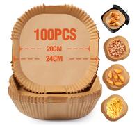 Diboniur Papel Freidora Aire para 5-8 L, 100 Piezas Papel Air Fryer Cuadrado, Grado Alimenticio, Antiadherente, 20-24cm