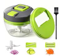 Diboniur Picadora Manual 520 ml, Cortador de Verduras 3 en 1 con Cuerda | Cuchillas para picar, cortar y rallar, cepillo incluido, sin electricidad, para ajo, hierbas, ensaladas, cocina y camping
