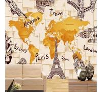 Dibujado A Mano Arte Geométrico Arquitectura Mapa Del Mundo 3D Papel Pintado Pared Premium Textura Seda Estudio Comedor Vinilos Dormitorio Sofás TV Cocina-430cm×300cm