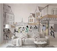 Dibujado A Mano Cafetería Abstracto Ciudad Arquitectura 3D Papel Pintado Pared Fácil Instalación Oficina Sala Estar Sofá Dormitorio TV Fondos Decoración-430cm×300cm