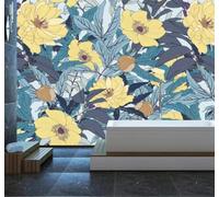 Dibujado A Mano Campestre Vegetal Amarillo Flores 3D Papel Pintado Pared Fácil Instalación Oficina Sala Estar Sofá Dormitorio TV Fondos Decoración-150cm×105cm