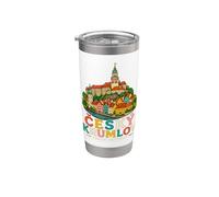 Dibujado a mano Cesky Krumlov República Checa Viaje Monumento Regalo Vaso térmico de acero inoxidable de doble pared