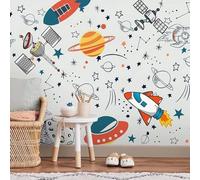 Dibujado A Mano Cómic Cosmos Cohete Planeta 3D Papel Pintado Pared Fácil Instalación Oficina Sala Estar Sofá Dormitorio TV Fondos Decoración-350cm×256cm