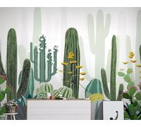 Dibujado A Mano Fresca Planta Verde Cactus 3D Papel Pintado Tapiz Textura de Seda Oficina Comedor Sofá Dormitorio Sala Estar TV Fondo Pantalla-250cm×170cm