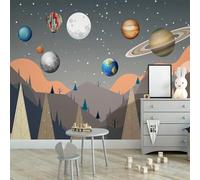 Dibujado A Mano Fresco Y Hermoso Planeta De Montaña De Dibujos Animados 3D Papel Pintado Tapiz Textura de Seda Oficina Comedor Sofá Dormitorio Sala Estar TV Fondo Pantalla-400cm×280cm