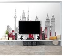Dibujado A Mano Línea De Arte Gran Edificio De La Ciudad 3D Papel Pintado Pared Fácil Instalación Oficina Sala Estar Sofá Dormitorio TV Fondos Decoración-250cm×170cm