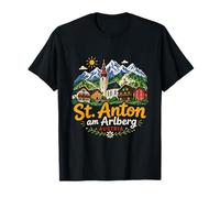 Dibujado a Mano San Antón Am Arlberg Austria Viaje Monumento Regalo Camiseta