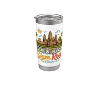 Dibujado a mano Siem Reap Camboya Viaje Recuerdo Regalo Vaso térmico de acero inoxidable de doble pared
