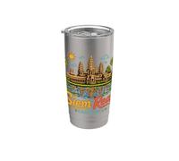 Dibujado a mano Siem Reap Camboya Viaje Recuerdo Regalo Vaso térmico de acero inoxidable de doble pared
