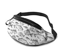 Dibujado a Mano Sketch Fish Casual Fanny Riñonera Riñonera Cinturón Deportivo Ligero Ajustable Riñonera para Deportes Correr Senderismo Ciclismo Caminar