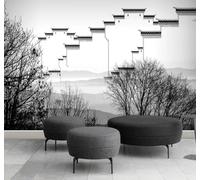 Dibujado A Mano Tinta China Blanco Y Negro Arquitectura Plantas 3D Papel Pintado Pared Fácil Instalación Oficina Sala Estar Sofá Dormitorio TV Fondos Decoración-350cm×256cm