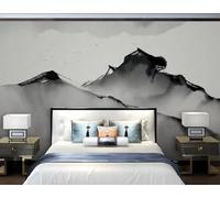 Dibujado A Mano Tinta Negra Lavado De Tinta Picos Montañosos Pájaros En Vuelo 3D Papel Pintado Pared Fácil Instalación Oficina Sala Estar Sofá Dormitorio TV Fondos Decoración-400cm×280cm