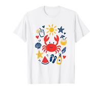 Dibujado a Mano Verano Playa Iconos Cangrejo diversión niños Arte Estilo Camiseta