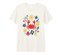 Dibujado a Mano Verano Playa Iconos Cangrejo diversión niños Arte Estilo Camiseta Premium