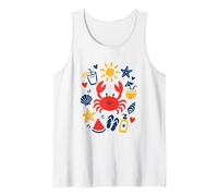 Dibujado a Mano Verano Playa Iconos Cangrejo diversión niños Arte Estilo Camiseta sin Mangas