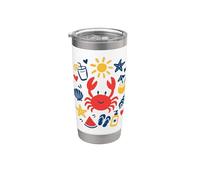 Dibujado a mano verano playa iconos cangrejo diversión niños arte estilo Vaso térmico de acero inoxidable de doble pared