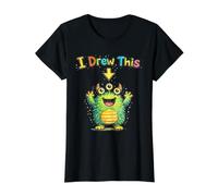 Dibujé Este Lindo Monstruo Divertido para niños, Profesor de Arte, Humor Camiseta gráfica económica, Mujer, Negro, S
